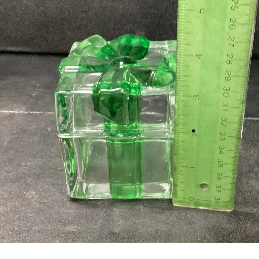 Mikasa Celebrations‎ Crystal Green Bow Clear Christmas Box Present Vintage